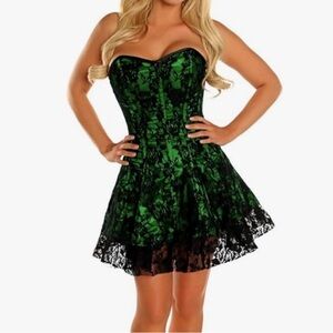 Daisy Corsets Green and Black Lace Dress
